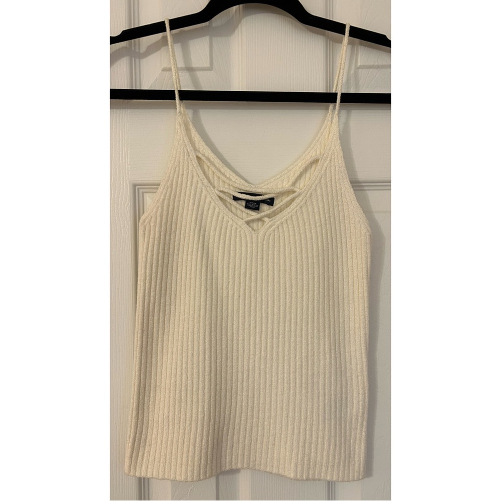 Ribbed Ivory V-Neck Tank